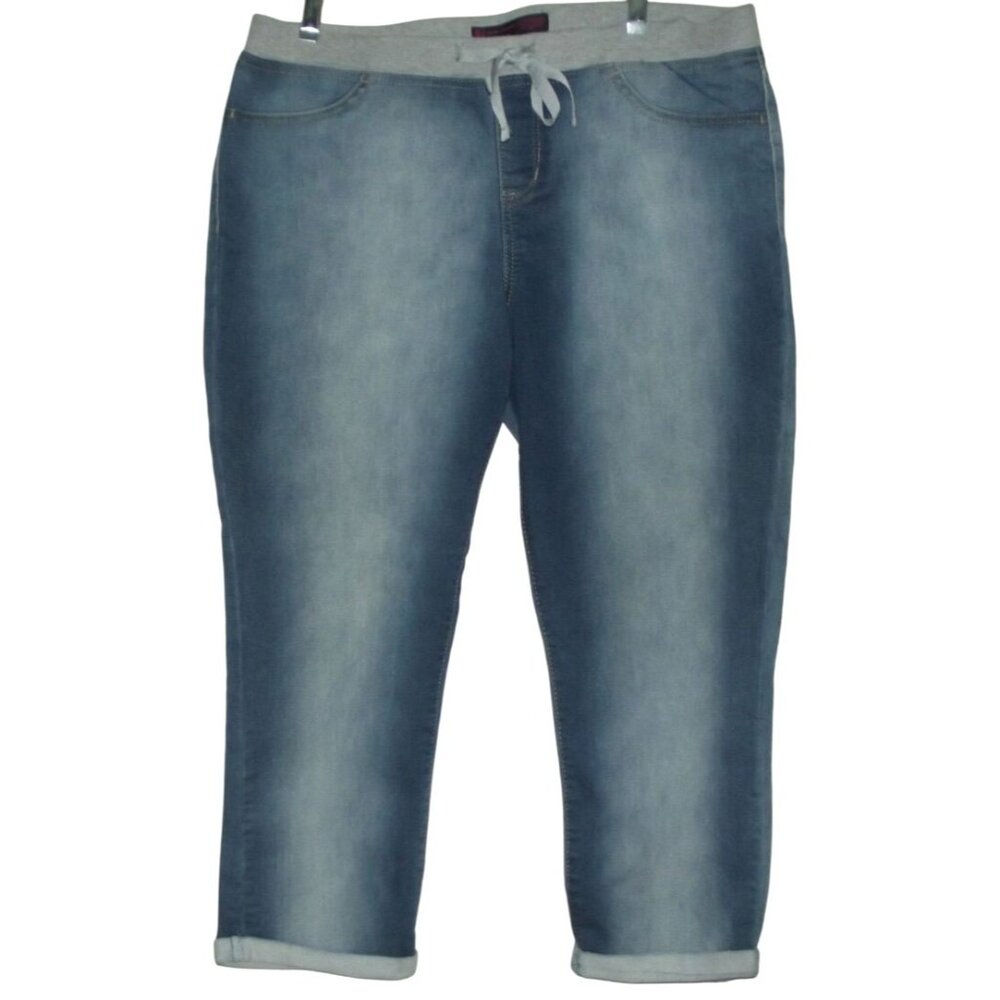 No Boundaries Pants XL(16-18)Blue Denim Nina Crop Jegging Capri Ribbed Waistband